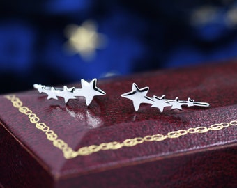 Boucles d'oreilles étoile filante sur chenilles en argent sterling, argent ou or ou or rose, étoile sur chenilles, grimpeurs d'oreilles, boucles d'oreilles étoile