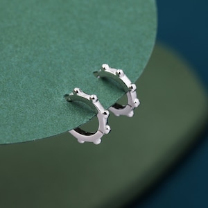Dotted Huggie Hoop in Sterling Silver, 8mm Huggie Hoops,  Geometric Beaded Hoop Earrings, Gold or Silver