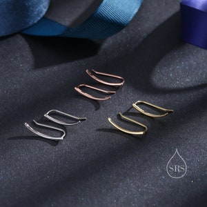 Orecchini crawler a barra curva minimalista in argento sterling, argento o oro o oro rosa, geometrici minimalisti, scalatori di orecchie a onda immagine 6