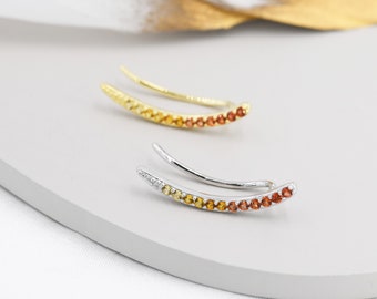 Ombre Garnet Red CZ Crawler Earrings in Sterling Silver, Silver or Gold, Gradient Colour Ear Crawlers, January Birthstone Ear Climbers