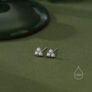 Pearl Trefoil Stud Earrings in Sterling Silver, Pearl Trio Earrings, Three Pearl Earrings, Silver Gold or Rose Gold image 5
