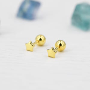 Tiny Star Screw Back Earrings in Sterling Silver, Gold, Rose Gold and Silver, Screw Back Earrings - helix ,cartilage , conch, tragus