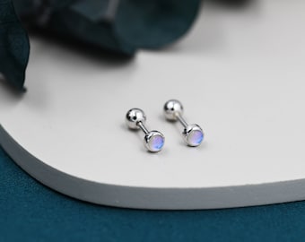 Maansteen schroef terug oorbellen in sterling zilver, bezel, Aurora Barbell oorbellen, schroef terug Crystal Dot oorbellen, piercing sieraden