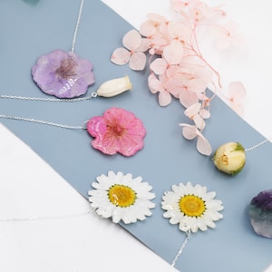 Real Cherry Blossom Flower Threader Earrings in Sterling Silver, Real Flower Ear Threaders, Resin Flower Jewellery Pink Sakura image 8