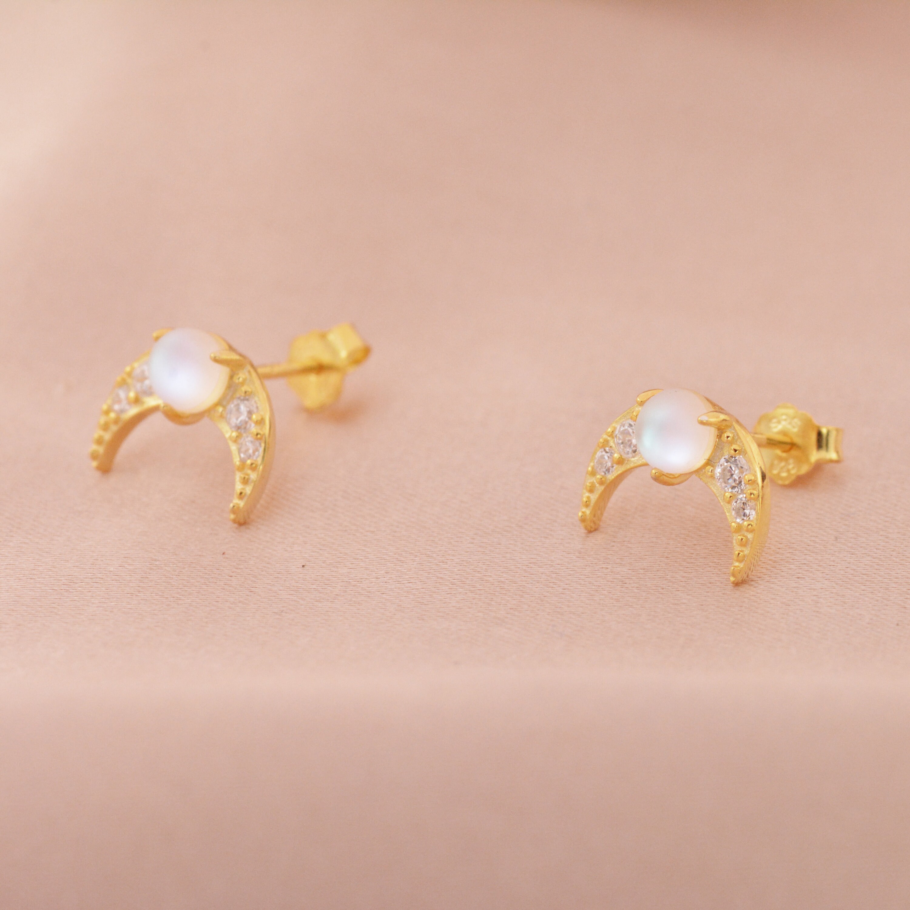 Crescent Moon Sterling Silver Stud Earrings
