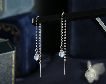 Boucles d'oreilles en argent sterling gouttes, disponibles en 2 tailles, boucles d'oreilles pendantes avec pierre de lune aurore, bijoux minimalistes géométriques