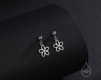 Forget me not Flower Drop Stud Earrings in Sterling Silver, Silver, Gold or Rose Gold,  Dainty and Delicate Silver Flower Earrings,