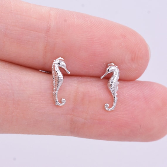 Seahorse Enamel Drop Dangle Earrings - Silver And Blue - Sea Horse Beach Jewelry