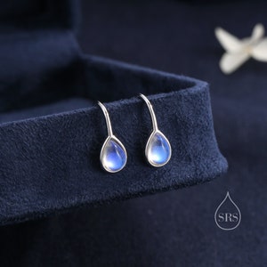 Moonstone Droplet Drop Hook Earrings in Sterling Silver, Droplet Opal Drop Earrings, Pear Shape Lab Moonstone Earrings, Moonstone Earrings