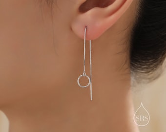 Sterling Silver Circle Ear Threaders, Silver or Gold, Open Circle Threader Earrings