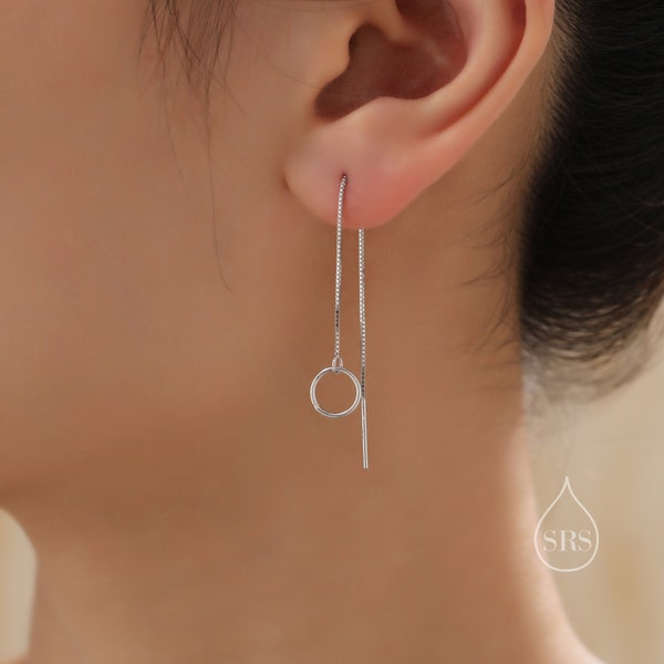 Sterling Silver Circle Ear Threaders, Silver or Gold, Open Circle Threader Earrings