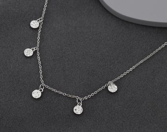 Hammered Disk Choker Necklace in Sterling Silver, Silver Disk Choker Necklace