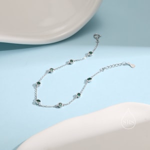 Pulseira ou tornozeleira flutuante com zircônia cúbica verde esmeralda em prata esterlina, prata ou ouro, pulseira ou tornozeleira com cristal satélite, pulseira de prata maciça
