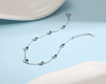 Emerald Green CZ Floating Bracelet or Anklet in Sterling Silver, Silver or Gold, Satellite Crystal Bracelet or Anklet, Solid Silver Bracelet