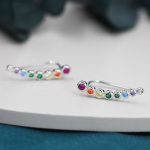 Rainbow Pebble CZ Crawler Earrings in Sterling Silver, Silver or Gold, Dotted Ear Crawlers, Dots Crawler, Bobble Crawlers image 2