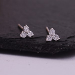 Very Tiny Three Dot Trio Stud Earrings in Sterling Silver with Sparkly CZ Crystals, Simple and Minimalist, Geometric and Discreet zdjęcie 3