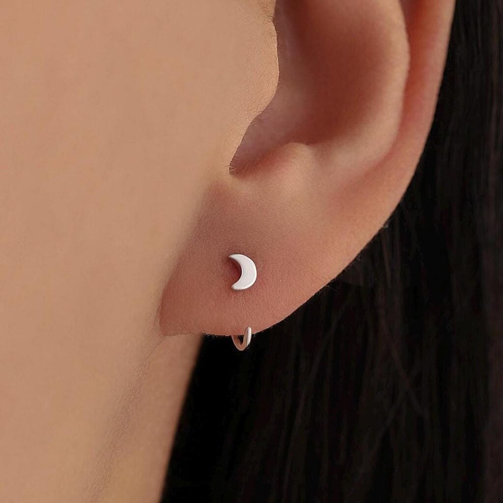 Silverly Orecchini A Cerchio Mezzaluna In Argento 925 Massiccio - Piccoli Chubby Huggie Con Bordo Piatto E Chiusura A Scatto, Per Donna