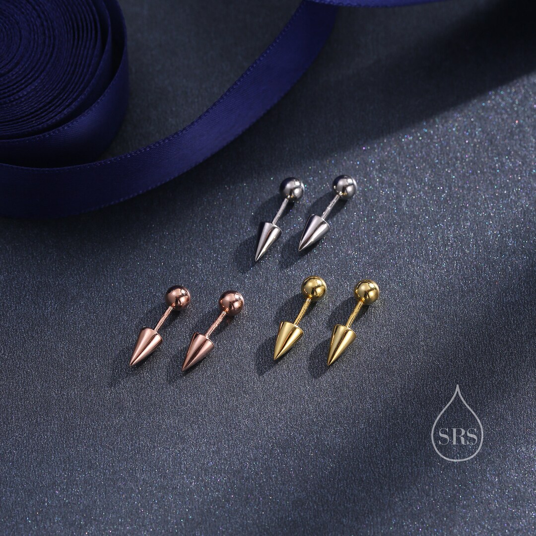 Spike Screw Back Earrings in Sterling Silver, Spike Barbell Earrings, Silver or Gold or Rose Gold, Spike Screwback Earrings - Etsy Japan
