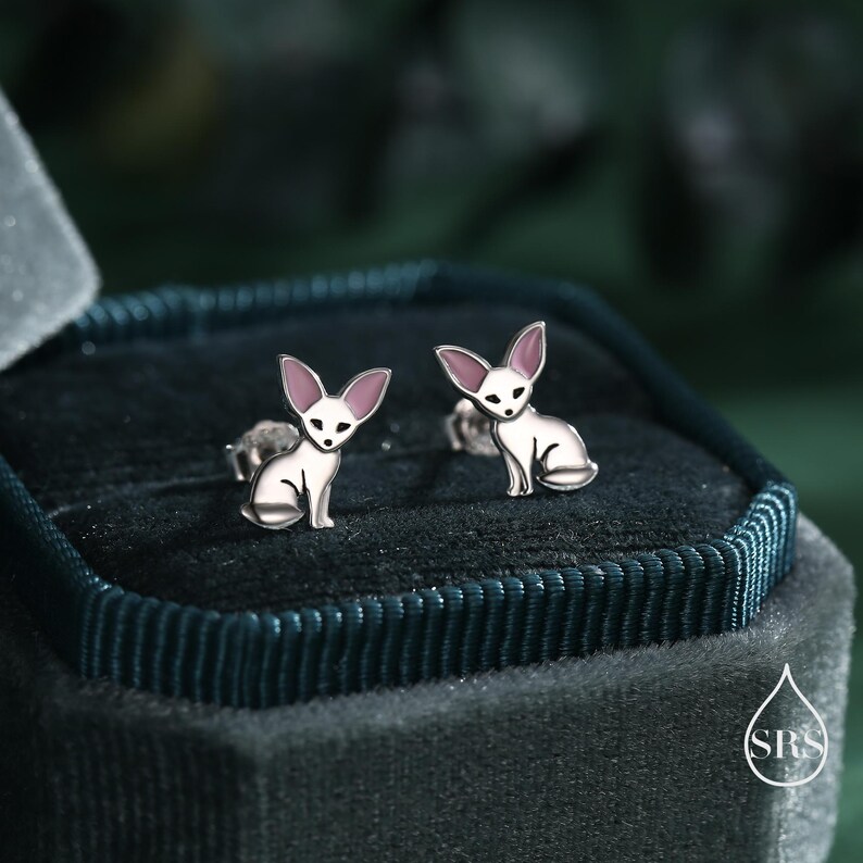 Fennec-räv örhängen i sterlingsilver, söta räv örhängen, söta och udda örhängen, naturinspirerade örhängen bild 3