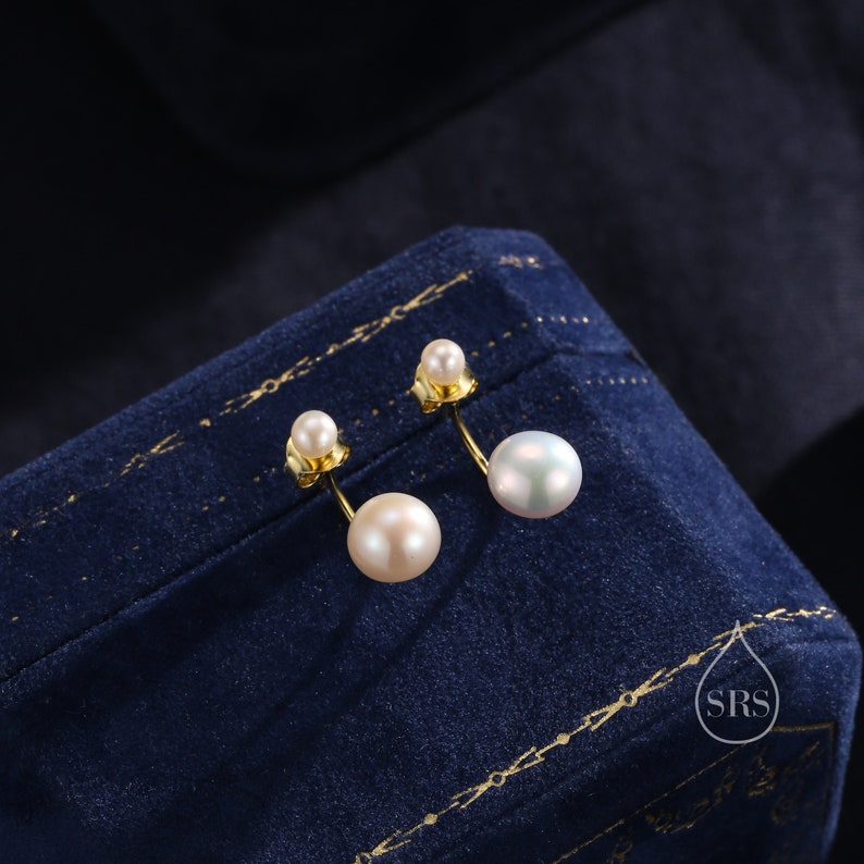 Genuine Freshwater Pearl Ear Jacket in Sterling Silver, Silver or Gold, Front and Back Earrings , Natural Pearl Earrings, Dainty Jewellery 画像 5
