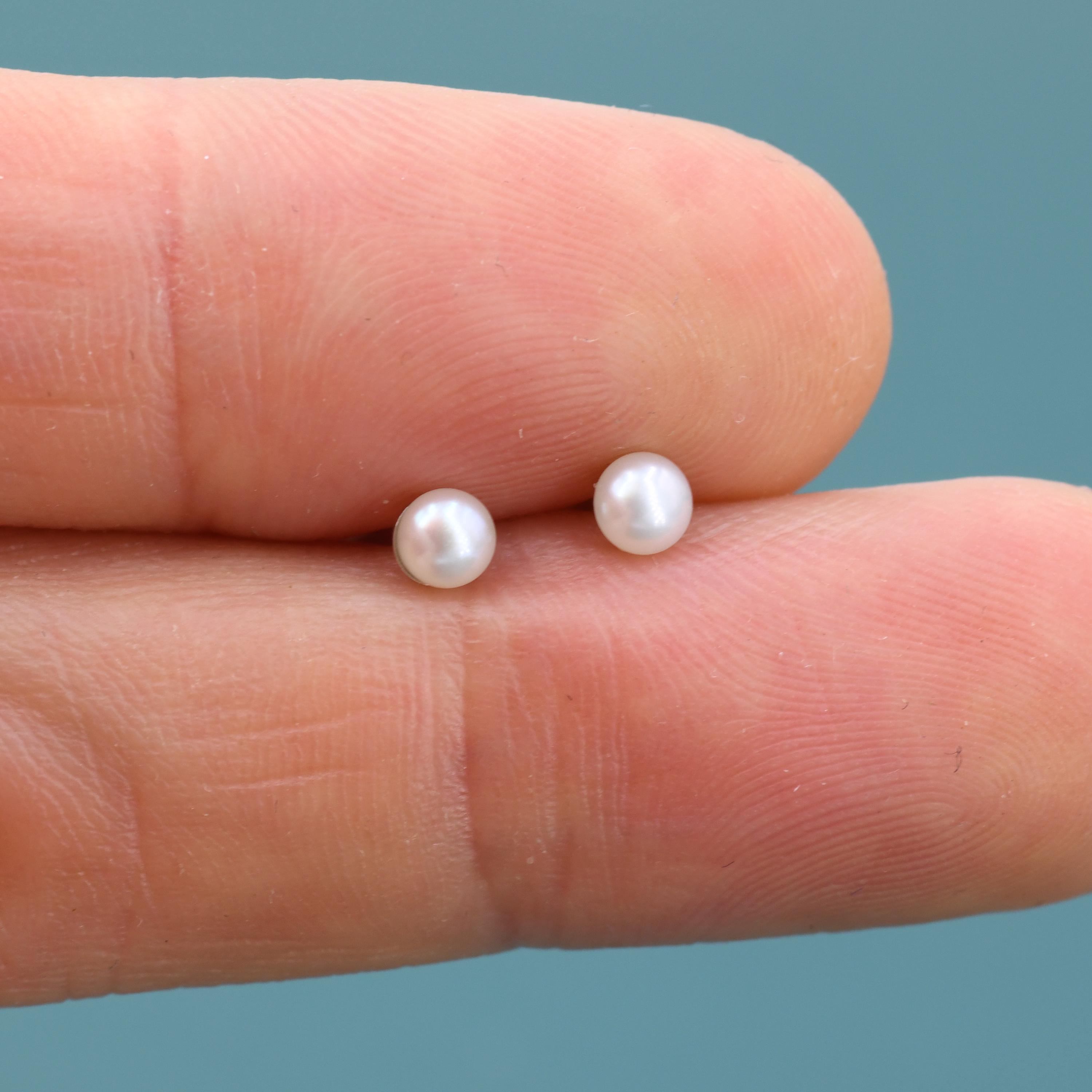 Extra Tiny Genuine Pearl Stud Earrings in Sterling Silver,  3mm Small Pearl Stud, Silver Pearl Earrings,