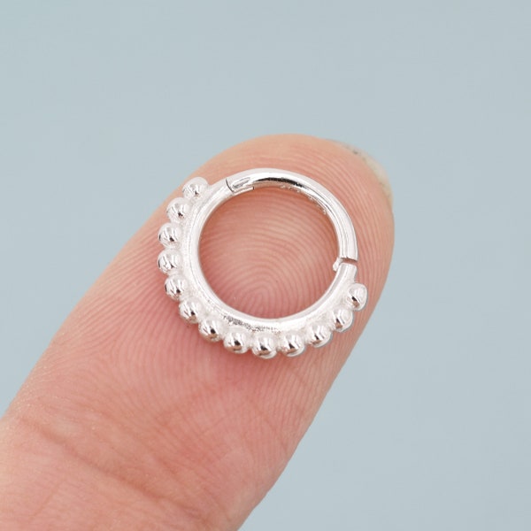 Beaded Daith Ring in Sterling Silver, Silver or Gold, 16g Piercing Ring, 8mm Hoop Earrings Piercing, Pebble Daith Ring