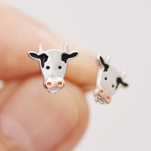 Dairy Cow Stud Earrings in Sterling Silver - Farm Animal Stud Earrings  - Cute,  Fun, Whimsical