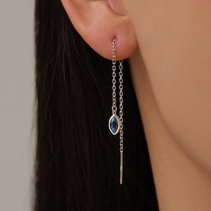 Minuscules boucles d'oreilles bleu saphir marquise CZ en argent sterling, argent ou or, boucles d'oreilles CZ taille marquise, enfileurs scintillants