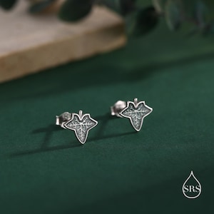 Emaille Efeu Blatt Ohrstecker in Sterling Silber, Natur inspirierte Blatt Ohrringe