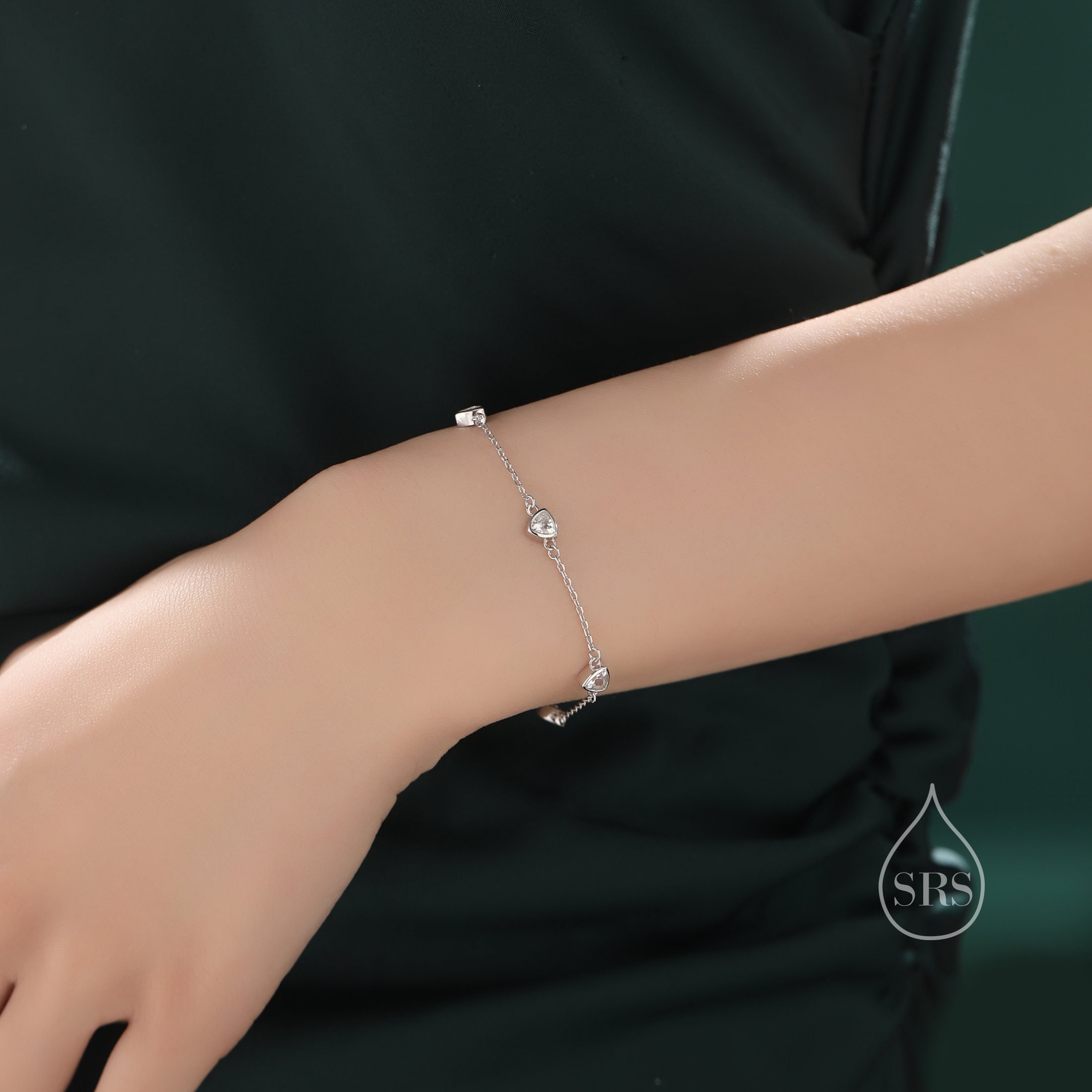 TANE タネ Sterling Silver 925 トリプルブレスレット Sterling Silver Trillion Cut CZ Bezel Bracelet, Silver or Gold, CZ
