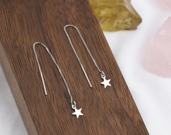 Sterling Silber winzige Stern Ohr Einfädler, Silber, zarte Stern Ohrringe, minimalistische Einfädler Ohrringe