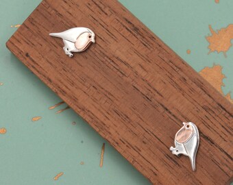 Orecchini A Bottone Con Pettirosso In Argento 925: Per Gli Amanti Del Birdwatching E Della Natura. - 2