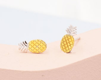 Pineapple Stud Earrings in Sterling Silver - Fruit Stud Earrings  - Nature Inspired  - Cute,  Fun, Whimsical