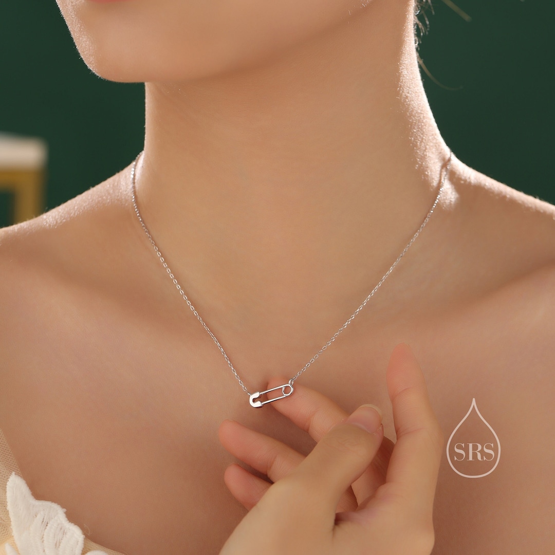 Cute Little Safety Pin Pendant Necklace in Sterling Silver