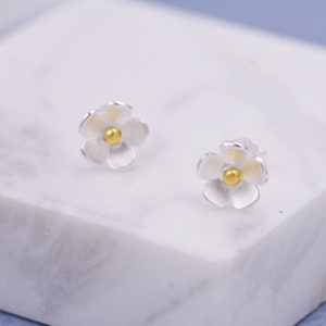 Sterling Silver Forget-me-not Flower Stud Earrings, Nature Inspired Blossom Earrings, Cute and Quirky image 4