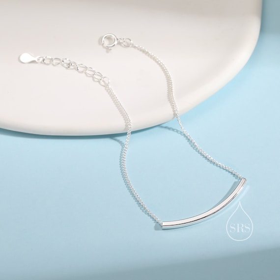 Sterling Silver Curved Bar and Bead Adjustable Bolo Lariat Friendship Bracelet Sterling Silver Curved Bar and Bead Adjustable Bolo Lariat Friendship Bracelet