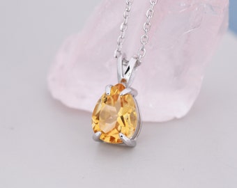 Echte Citrien Pear Cut ketting in sterling zilver, 7 x 9 mm, natuurlijke echte Citine druppel ketting, november Birthstone