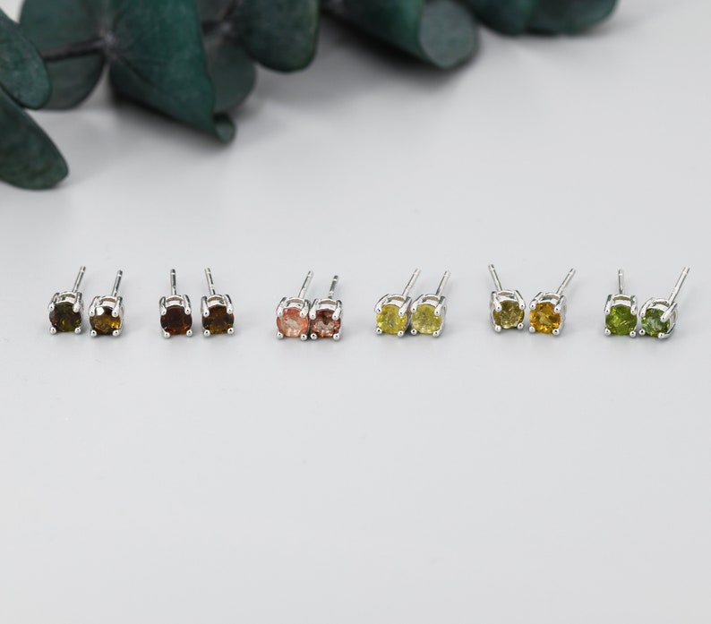 Natural Raw Tourmaline Stone Stud Earrings in Sterling Silver Genuine Tourmaline Crystal Stud Earrings Green Tourmaline image 10