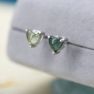 Natural Green Blue Tourmaline Heart Stud Earrings in Sterling Silver, 4mm or 6mm Crystal, Genuine Tourmaline Heart Stud Earrings image 3