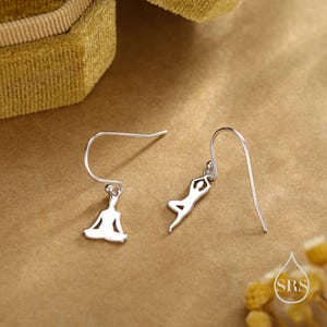 Mismatched Yoga Pose Drop Hook Earrings in Sterling Silver, in Silver or Gold or Rose Gold,   Asymmetric Yoga Earrings, Meditation Earring