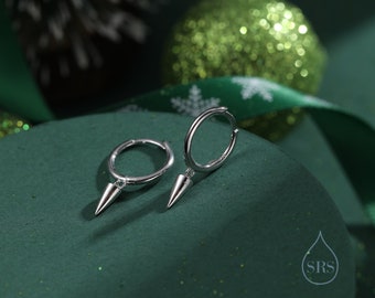 Sterling Silver Tiny Spike Huggie Hoops, Silver or Gold, Small Dangle Cone Spike Hoop Earrings, Geometric Minimalist Earrings