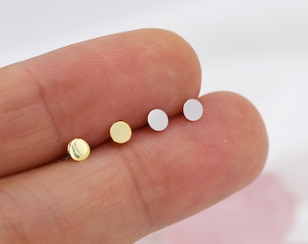 Tiny Round Dot Stud Earrings in Sterling Silver, Silver, or Gold, Dainty Earrings, Extra Tiny, Stacking Earrings, Circle Earrings