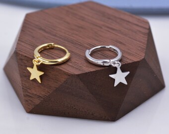 Star Huggie Hoop in Sterling Silver, Small Hoop Earrings, Minimalist Geometric, Celestial Design