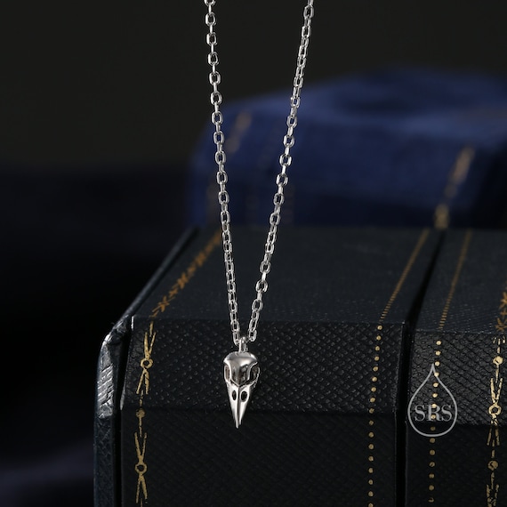 Tiny and Delicate Bird Skull Pendant Necklace in Sterling Silver, Bird Necklace, Silver or Gold or Rose Gold - Cute Quirky and Fun Jewellery