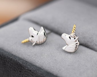 Einhorn Ohrstecker in Sterling Silber, süße Ohrringe für Mädchen, Tier Ohrringe