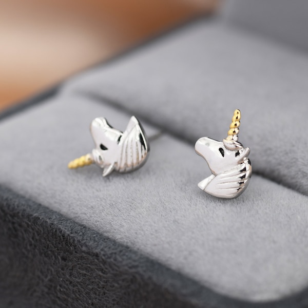 Puces d'oreilles licorne en argent sterling, jolies boucles d'oreilles pour filles, boucles d'oreilles animaux