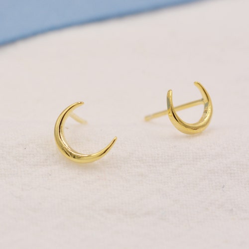 Crescent Moon Stud Earrings in Sterling Silver With Mermaid - Etsy UK