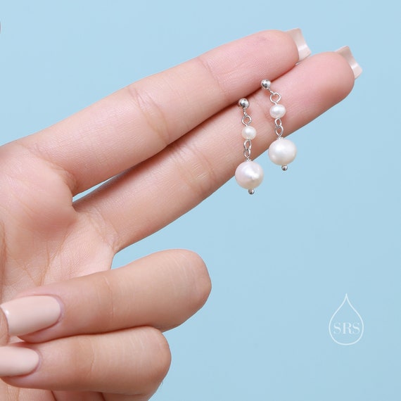 Genuine Freshwater Pearl Drop Earrings in Sterling Silver