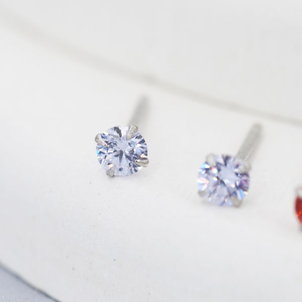 June Birthstone Earrings, Alexandrite Stud Earrings in Sterling Silver, Extra Tiny Crystal Stud, 3mm Birthstone CZ Earrings