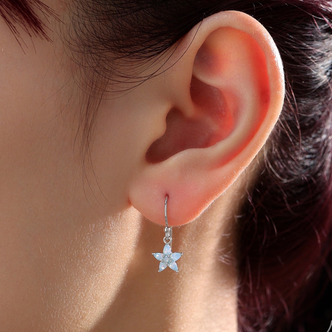 ★TATIANA★ Silver 925 Aurora Opal Flower Earrings EC3145 50 Sterling Silver Tiny Flower Wreath Stud Earrings - Opal Blue